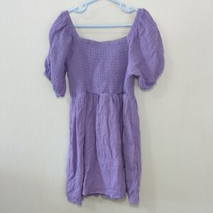Vivie and Ash Shirred Purple Off-Shoulder Dress 100% Cotton Girls Size 8
